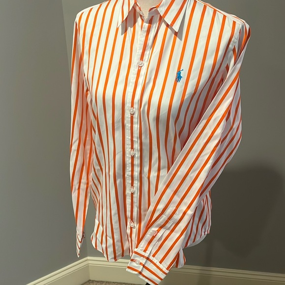 Ralph Lauren Orange and White Striped Button Down Shirt - Picture 4 of 5